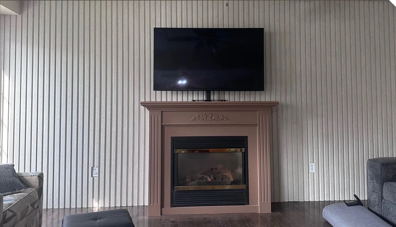 Fluted feature wall with fireplace